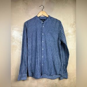 Scotch & Soda Shirt Adult  Large Blue Stripe LINEN Plaid Cotton Mens